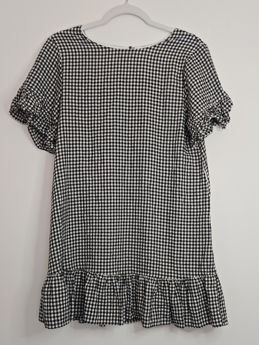 All Row Black & White Gingham Ruffle Hem Cotton Mini Dress Normcore Feminine S